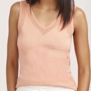 Anne Klein Sleeveless Mesh Detail‎ V-Neck Soft Preppy Chic Sweater Peach Size XL